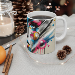Mug Visage Femme Pop Art Abstrait Couleurs Vives, Style Moderne Graphique Cadeau Design & Créatif