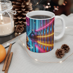 Mug Basketball Néon Futuriste Ballon & Panier Brillants  Cadeau Sportif Gamer