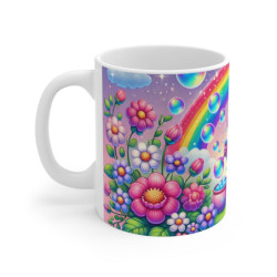 Mug Bébé Éléphant Kawaii avec Arc-en-Ciel et Bulles  Cadeau Mignon Enfant ou Naissance  Style Pastel