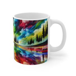 Mug Forêt Abstraite Arc-en-Ciel  Reflets Colorés et Ciel  Art Paysager Psychédélique et Nature Moderne