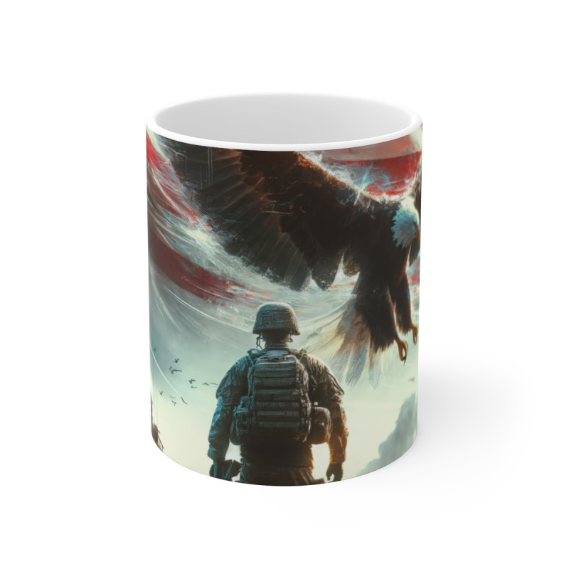 Mug Soldat Militaire & Aigle Américain  Art Patriotique avec Tank & Drapeau des États-Unis  Cadeau Armée, Vétéran, USA