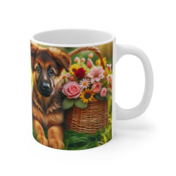 Mug Chiots et Fleurs  Chiens Mignons avec Panier Fleuri  Tasse Adorable Cadeau Animalier