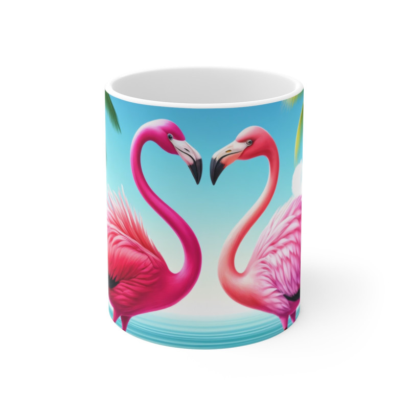 Mug Flamants Roses Amoureux Tasse Tropicale Cœur Cadeau Romantique Été Vacances Plage