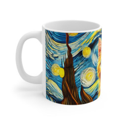 Mug Chat Roux Art Nuit Étoilée Tasse Chat aux Yeux Bleus Style Van Gogh Cadeau Artistique & Fantaisie