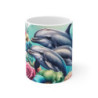 Mug Dauphins et Fleurs Tropicales Tasse Océan Éclatant avec Animaux Marins et Bouquet Exotique