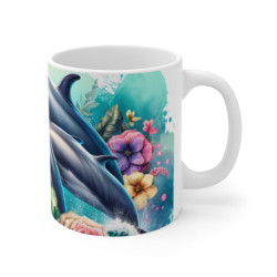 Mug Dauphins et Fleurs Tropicales Tasse Océan Éclatant avec Animaux Marins et Bouquet Exotique