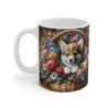 Mug Chiot Corgi Adorable  Tasse Fleurie Rustique avec Chien dans Panier, Idée Cadeau Amoureux des Chiens