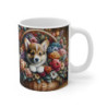 Mug Chiot Corgi Adorable  Tasse Fleurie Rustique avec Chien dans Panier, Idée Cadeau Amoureux des Chiens