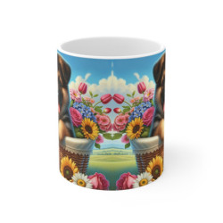Mug Chiot Berger Allemand Adorable Tasse Fleurie Chien dans Panier en Plein Air, Idée Cadeau Nature & Animaux