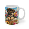 Mug Chiot Berger Allemand Adorable Tasse Fleurie Chien dans Panier en Plein Air, Idée Cadeau Nature & Animaux