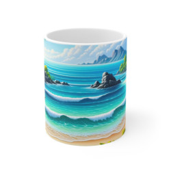 Mug Paysage Plage Tropicale  Tasse Exotique Océan, Palmiers & Fleurs Colorées, Idéal Vacances & Nature
