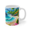 Mug Paysage Plage Tropicale  Tasse Exotique Océan, Palmiers & Fleurs Colorées, Idéal Vacances & Nature