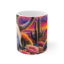 Mug Désert Coucher de Soleil  Tasse Western Cactus & Crâne Longhorn, Ambiance Far West Colorée