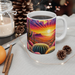Mug Désert Coucher de Soleil  Tasse Western Cactus & Crâne Longhorn, Ambiance Far West Colorée