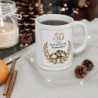 Tasse 50 Ans de Mariage  Mug Noces d'Or avec Anneaux & Feuillage Doré  Cadeau Anniversaire de Mariage Élégant