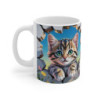 Tasse Chaton Curieux qui Traverse un Mur  Mug Chat Rayé Mignon avec Fleurs Cadeau Amoureux des Chats