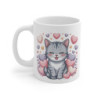 Tasse Chat Gris  Mug Chaton Mignon avec Cœurs Pastel Cadeau Idéal Enfant, Ado & Fan de Chats