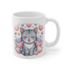 Tasse Chat Gris  Mug Chaton Mignon avec Cœurs Pastel Cadeau Idéal Enfant, Ado & Fan de Chats