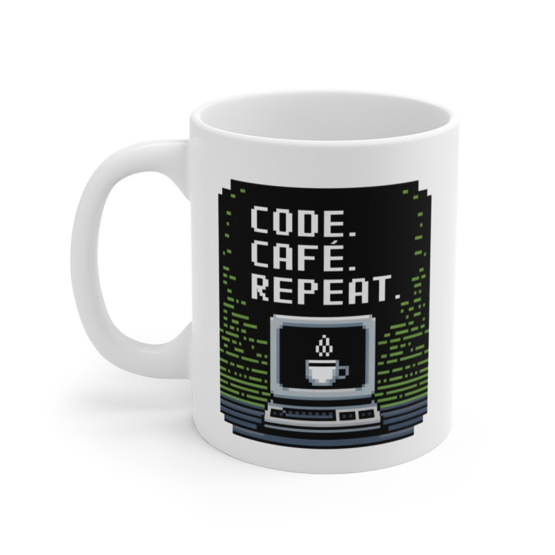 Mug Code Café Repeat  Tasse Geek Pixel Art Développeur Idée cadeau