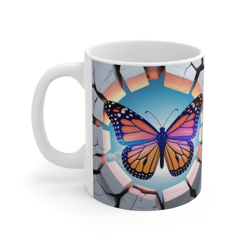 Mug Papillon Monarque 3D – Tasse Insecte Nature Mur Cassé 11oz 325ml