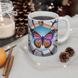 Mug Papillon Monarque 3D – Tasse Insecte Nature Mur Cassé 11oz 325ml