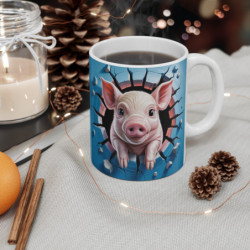 Mug Cochon Mignon 3D  Tasse Cartoon Bébé Ferme Mur Bleu 11oz 325ml