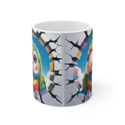 Mug Perroquet Coloré 3D – Tasse Mur Cassé Oiseau Tropical 325ml