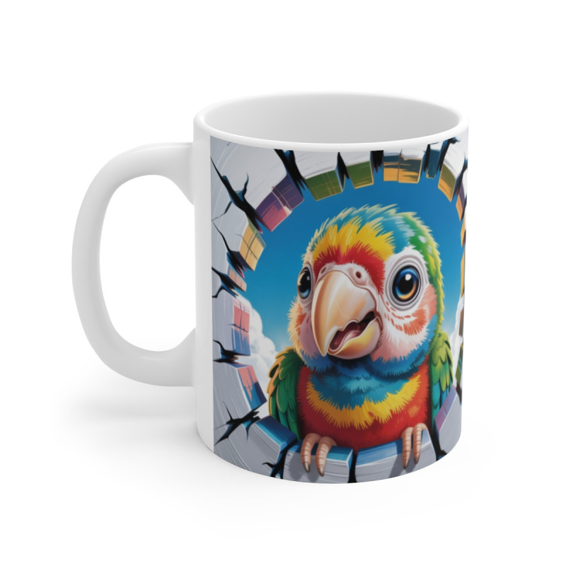 Mug Perroquet Coloré 3D – Tasse Mur Cassé Oiseau Tropical 325ml