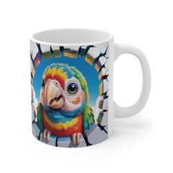 Mug Perroquet Coloré 3D – Tasse Mur Cassé Oiseau Tropical 325ml