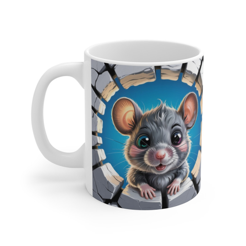 Mug Bébé Souris 3D – Tasse Mignonne Animal Cartoon Mur Cassé Humoristique 325ml