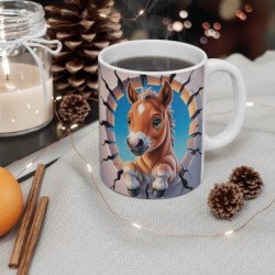 Mug Poulain Mignon 3D  Tasse Bébé Cheval Cartoon Effet Mur Cassé Cadeau Équestre Original 325