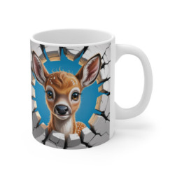 Mug Faon 3D  Tasse Bébé Cerf Cartoon Effet Mur Cassé  Cadeau Nature Douceur et Forêt 325ml