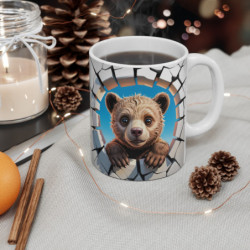 Mug Ourson 3D  Tasse Bébé Ours Effet Mur Cassé Illustration Mignonne et Réaliste 325ml
