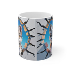 Mug Loup 3D Bébé Loup aux Yeux Vairons  Tasse Effet Mur Cassé  Illustration Mignonne Animale 325ml