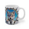 Mug Loup 3D Bébé Loup aux Yeux Vairons  Tasse Effet Mur Cassé  Illustration Mignonne Animale 325ml