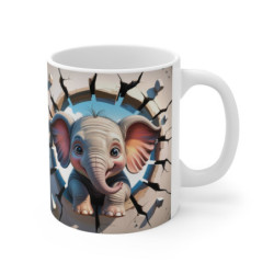 Mug Bébé Éléphant 3D Tasse Effet Trompe-l’œil Mur Éclaté Céramique Originale Jungle & Savane