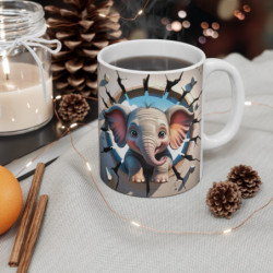 Mug Bébé Éléphant 3D Tasse Effet Trompe-l’œil Mur Éclaté Céramique Originale Jungle & Savane
