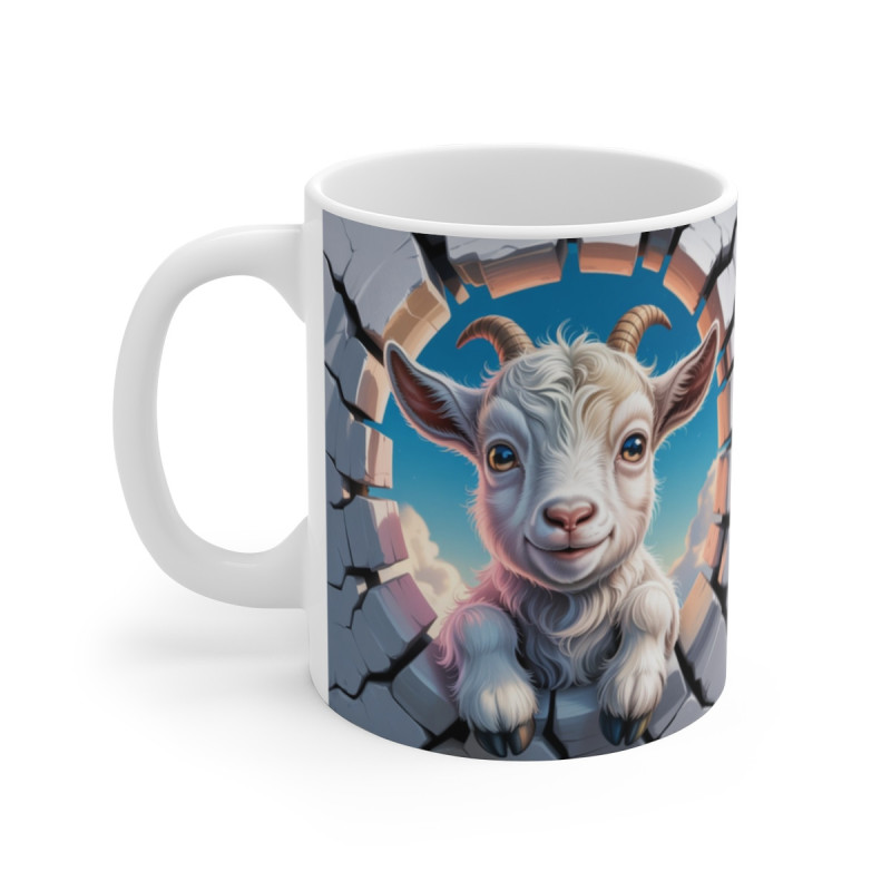 Tasse Bébé Chèvre 3D Mug Effet Mur Cassé  Animal Mignon de la Ferme Céramique Originale 325ml