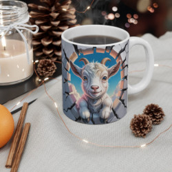 Tasse Bébé Chèvre 3D Mug Effet Mur Cassé  Animal Mignon de la Ferme Céramique Originale 325ml