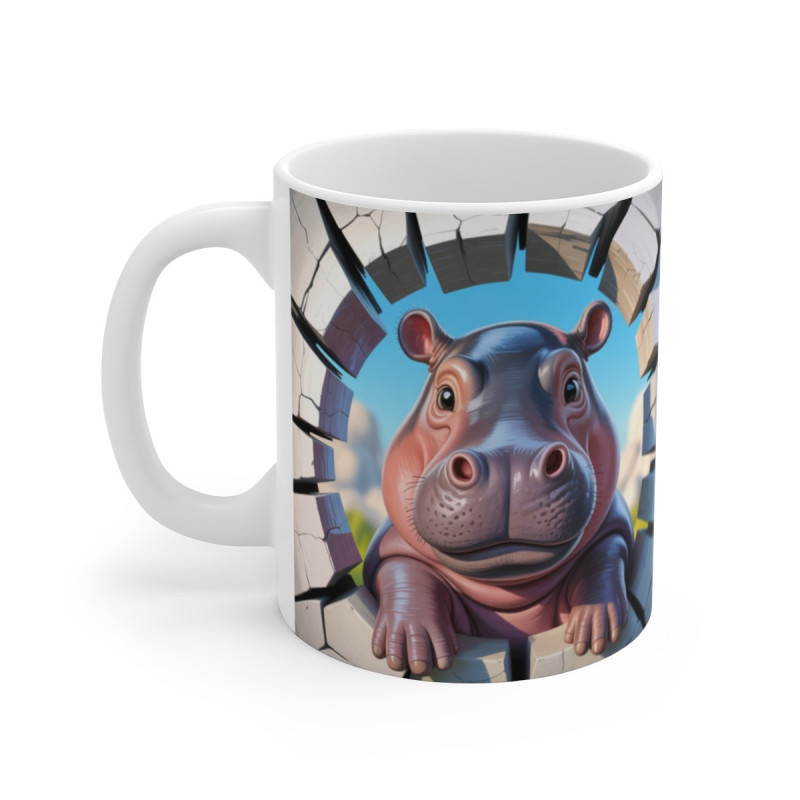 Tasse Hippopotame Mignon 3D  Mug Original Effet Mur Cassé Cadeau Animal Kawaii pour Enfant ou Adulte 325ml