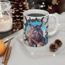 Tasse Hippopotame Mignon 3D  Mug Original Effet Mur Cassé Cadeau Animal Kawaii pour Enfant ou Adulte 325ml