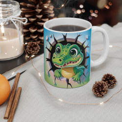 Tasse Crocodile Mignon 3D  Mug Enfant Effet Mur Cassé  Cadeau Rigolo Animal Vert 325ml