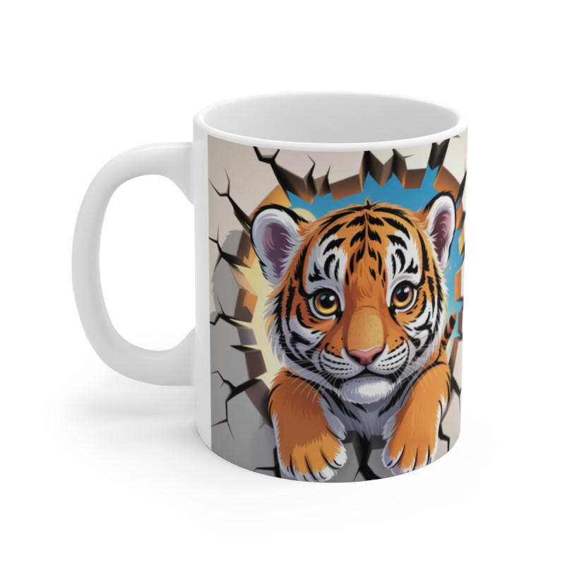 Tasse Tigre Mignon 3D  Mug Effet Mur Cassé  Cadeau Original Enfant & Fan de Félins 325ml