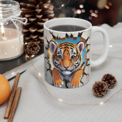 Tasse Tigre Mignon 3D  Mug Effet Mur Cassé  Cadeau Original Enfant & Fan de Félins 325ml