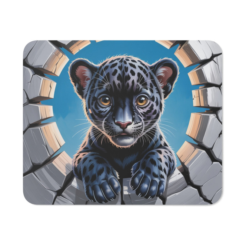 Tapis de souris panthère noire  22x18 cm Design bébé léopard cartoon Surface douce & base antidérapante