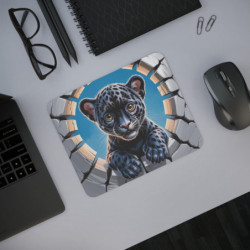 Tapis de souris panthère noire  22x18 cm Design bébé léopard cartoon Surface douce & base antidérapante
