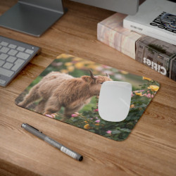 Tapis de souris veau Highland Scène champêtre fleurie Tapis doux 22x18 cm  Ambiance nature et tendresse à votre bureau