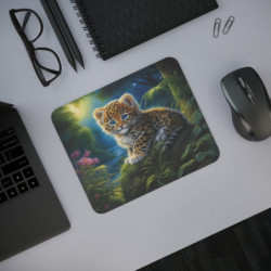 Tapis de souris bébé léopard aux yeux bleus Tapis 22x18 cm doux et antidérapant Ambiance féerique pour bureau ou gaming
