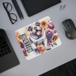 Tapis de souris Bulldog Art floral coloré et fun  Tapis antidérapant 22x18 cm  Pour bureau, gaming ou déco canine