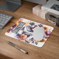Tapis de souris Bulldog Art floral coloré et fun  Tapis antidérapant 22x18 cm  Pour bureau, gaming ou déco canine